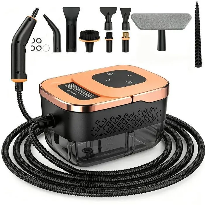 Nettoyeur Vapeur à Main de 1500W Avec Une Pression de 45 BarsNettoyeur vapeur puissant adapté aux fenêtres et à la cuisineorange