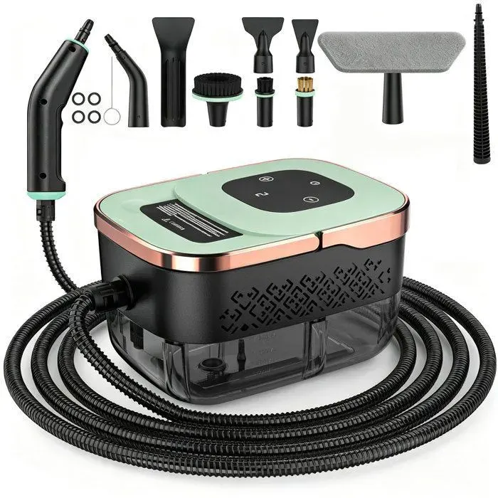 Nettoyeur Vapeur à Main de 1500W Avec Une Pression de 45 BarsNettoyeur vapeur puissant adapté aux fenêtres et à la cuisineVert