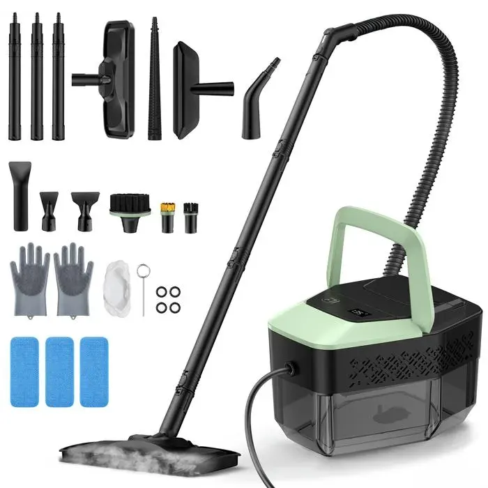 Nettoyeur Vapeur à Main de 1500W Avec Une Pression de 5 BarsRéservoir deau de 1800ml24 accessoiresVert