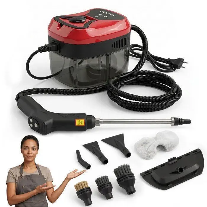 Nettoyeur Vapeur à Main de 1800W Avec Une Pression de 45 Bars6 Réglages de VapeurRéservoir deau de 1600mlRouge