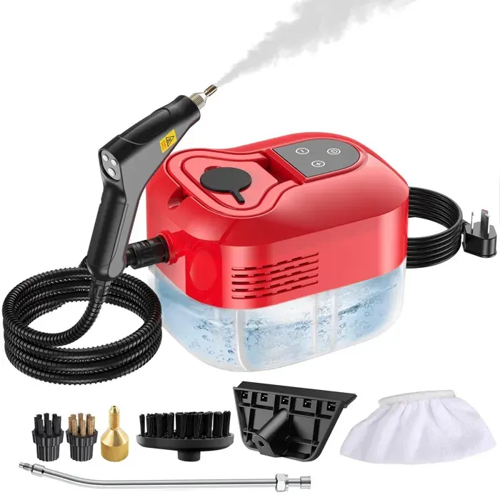Nettoyeur vapeur à main de 2500W avec une pression de 45 bars – réservoir deau de 1200ml 6 réglages de vapeur,Rouge