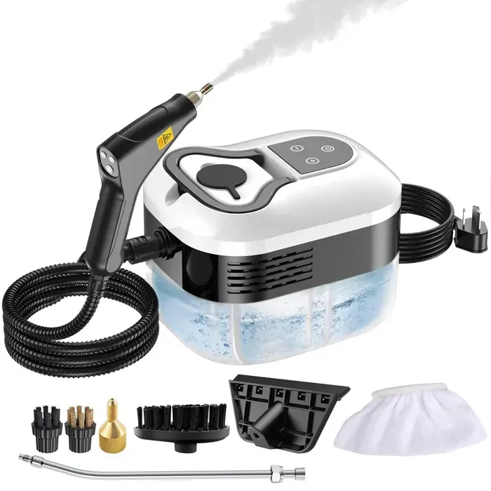 Nettoyeur vapeur à main de 2500W avec une pression de 45 bars – réservoir deau de 1200ml 6 réglages de vapeurBlanc