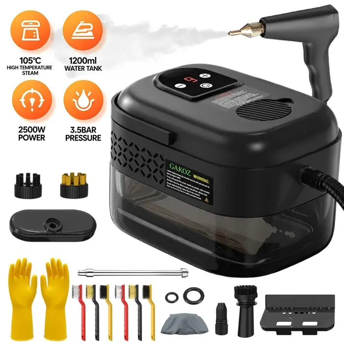 Nettoyeur Vapeur à Main Portable - 2500W/1200ML - Haute Pression 3.5 Bar -Avec écran -Réglables sur 6 Niveaux -Chauffage Rapide 15s