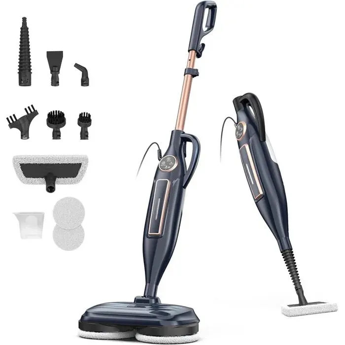 Nettoyeur Vapeur Balai Vapeur Nettoyeur avec Tampons Rotatifs 2 en 1 Chauffe rapide en 18 secondes 1300W Vaporetto laveur vapeur