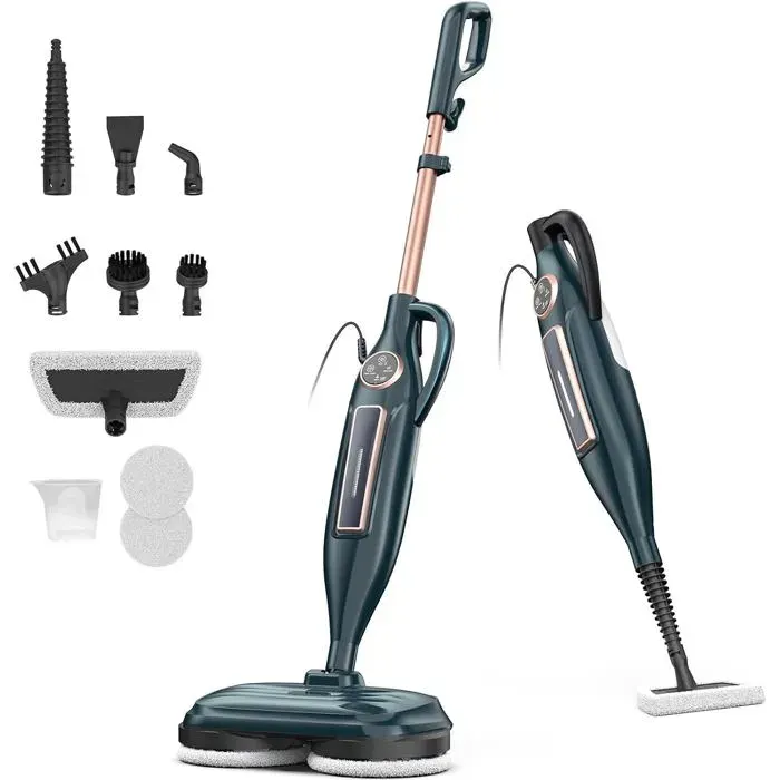 Nettoyeur Vapeur Balai Vapeur Nettoyeur avec Tampons Rotatifs 8 en 1 Chauffe rapide en 15 secondes 1300W Vaporetto laveur vapeur