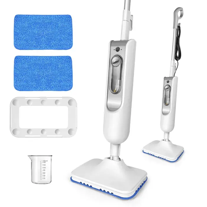 Nettoyeur Vapeur Électrique 1500W avec Réservoir Détachable de 400 ml 2 Lingettes Réutilisables pour Moquette Stratifié et Parquet