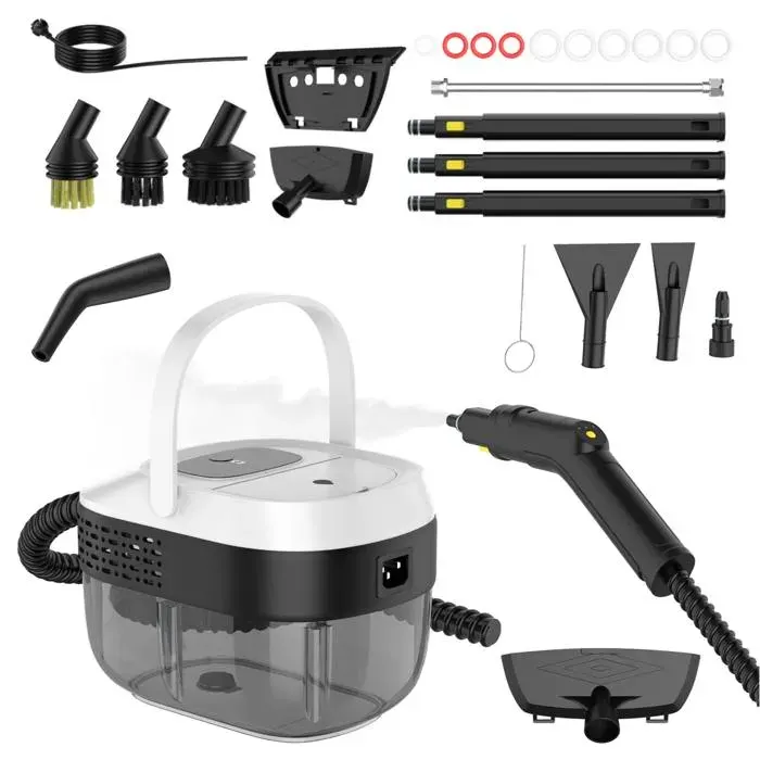Nettoyeur Vapeur Électrique 2500W Réservoir 1600ml Chauffage Rapide 10s 105°C 3 Niveaux 17 Pièces Pour Sol Cuisine et Voiture