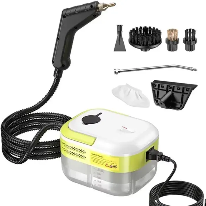 Nettoyeur vapeur haute pression 1200ml avec 3 brossesdouble couchechauffe 15 secondespour maison et sols ensemble 7pièces Jaune