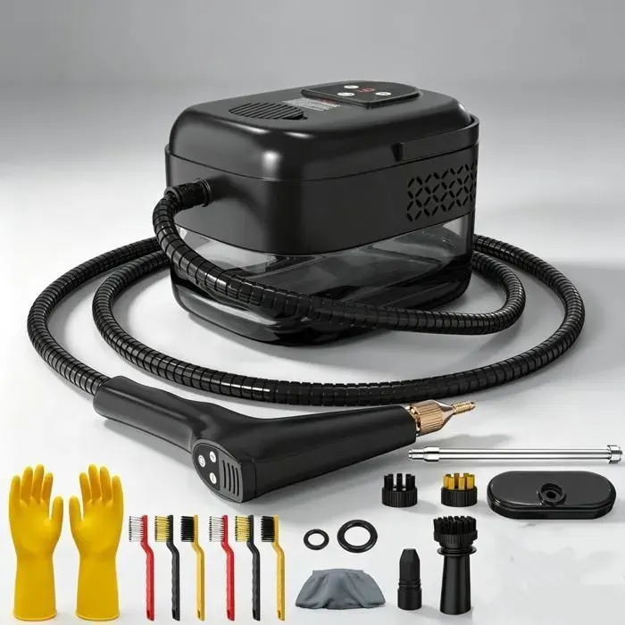 Nettoyeur Vapeur Haute Pression 2500W Nettoyeur Vapeur 3.5Bar 105°C 6 Niveaux Écran Tactile 1200ml Cuisine Canapé Carrelage Noir