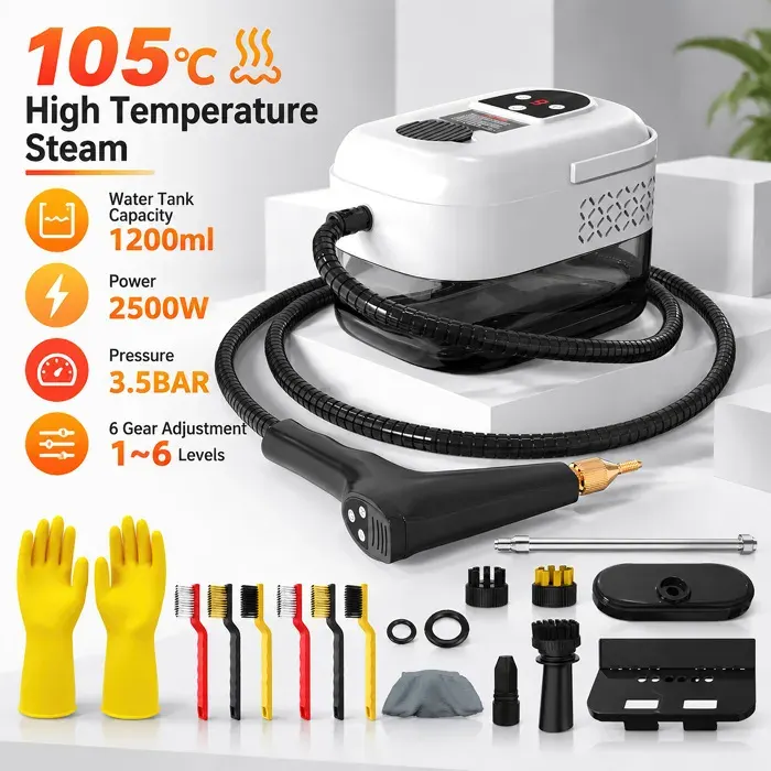 Nettoyeur vapeur Haute Pression 3.5 Bar - 2500W/1200ML - Avec écran - Réglables sur 6 Niveaux - 105℃ - Nettoyeur à vapeur Portable