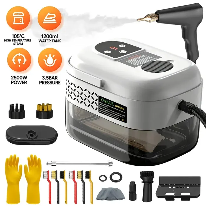 Nettoyeur vapeur Multifonction -2500W/1200ML -Avec écran - Réglables sur 6 Niveaux - Haute Pression 3.5 Bar -Chauffage Rapide 15s
