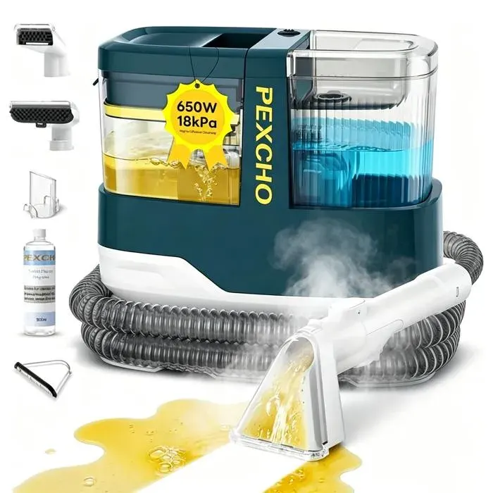 Nettoyeur vapeur PEXCHO - 600 W - Vapeur à 100 °C - Nettoyeur de canapés - 18 000 Pa - Auto-nettoyant