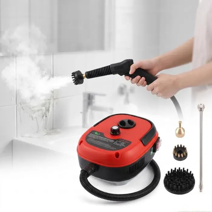 Nettoyeur Vapeur Portable 1500W Pressurisé avec Brosses - Rouge 220V