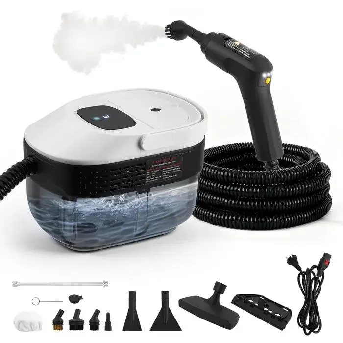 Nettoyeur Vapeur Portable 2500 W 6 Brosses Réservoir 1600 Ml Nettoyant Vapeur 3 Bars Avec 3 Vitesses Réglables Steam Cleaner Po