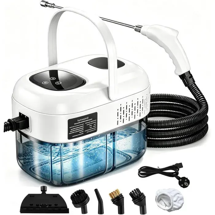 Nettoyeur Vapeur Portable 2500 W Chauffage en 15 s 6 Niveaux Tactiles Nettoyeur Vaporisateur réservoir de 11 L 8 embouts inclus