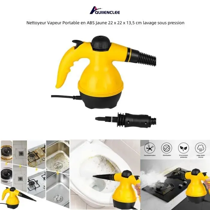 Nettoyeur Vapeur Portable - QUIIENCLEE - Jaune - 22x22x135 cm - Haute Pression - Stérilisation