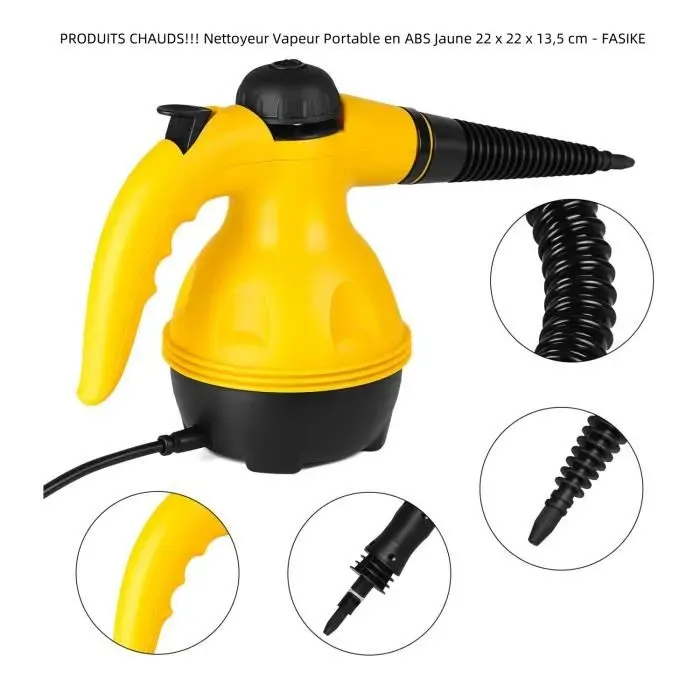 Nettoyeur Vapeur Portable - QUIIENCLEE - Jaune - 22x22x135 cm - Lavage sous pression - ABS