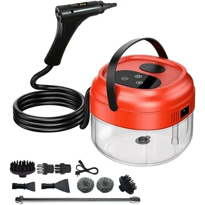 Nettoyeur Vapeur Portatif 1800W Steam Cleaner pour La Maison 1700ML Réservoir deau pour Fenêtres Cuisine Sol 105℃/221℉- Rouge