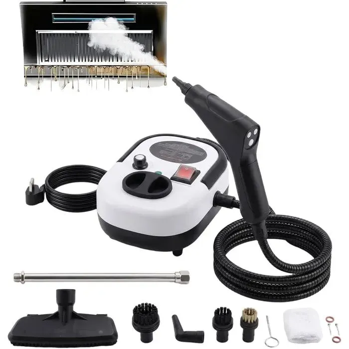 Nettoyeur Vapeur Portatif 2500W 1200ml Étalon 6 Niveaux Chauffage 10s Cuisine Canapé Joint Voiture avec Adaptateur EU Blanc