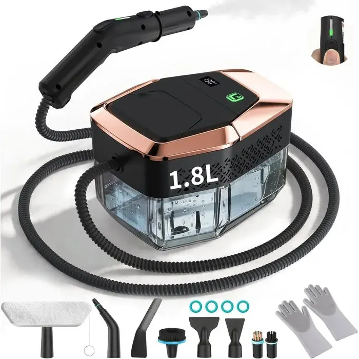 Nettoyeur Vapeur Portatif 2500W Réservoir 1800 Ml 4 Bars 3 Niveaux 8 Buses Préchauffage 15s Voiture Cuisine