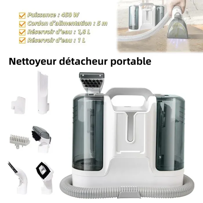 Nettoyeur vapeur pour canapé nettoyeur de tapis - 450 W - Réservoir 18L/1L - Tuyau 12m / Cordon 5m - Aspirateur nettoyeur à eau