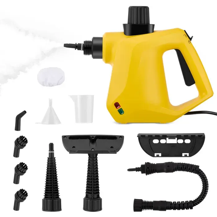 Nettoyeur VapeurNettoyeur Vapeur Portable avec serrure de sécurité et kit daccessoires de 10 piècesSteam Cleaner （Jaune）