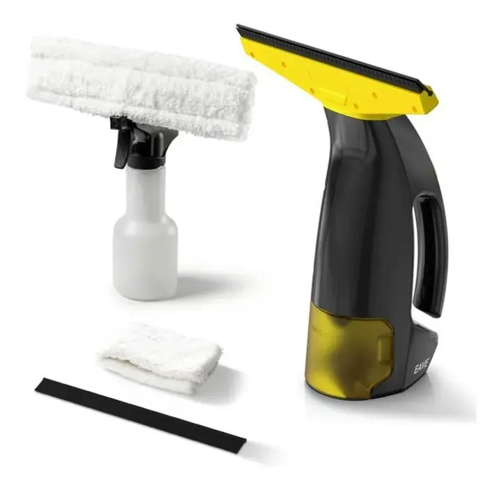 Nettoyeur Vitre Kit Nettoyeurs de Vitres Sans Fil avec Autonomie de 45 min Lave Vitre Electrique avec Raclettes de 28cm (jaune)
