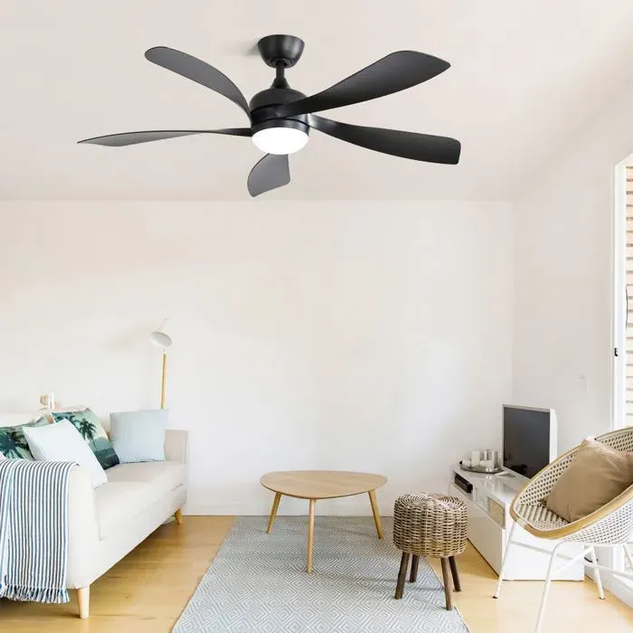 NEXU Ventilateur Plafond LED Dimmable 6 Vitesses – Plafonnier Ventilateur Silencieux avec Télécommande Noir Pour Chambre Salon