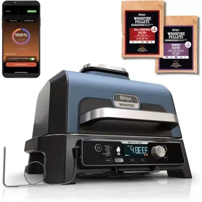 Ninja - Barbecue Électrique Og901eu Woodfire Pro Connect À Poser, 44.5x26.5 Cm — coloris Bleu et noir