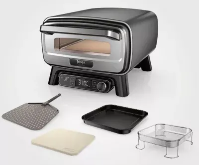 Ninja - Four À Pizza Électrique Mo201eu Inox Noir Pizza 30 Cm, Fonction Air Fryer, Thermostat Digital Pour Usage En Extérieur