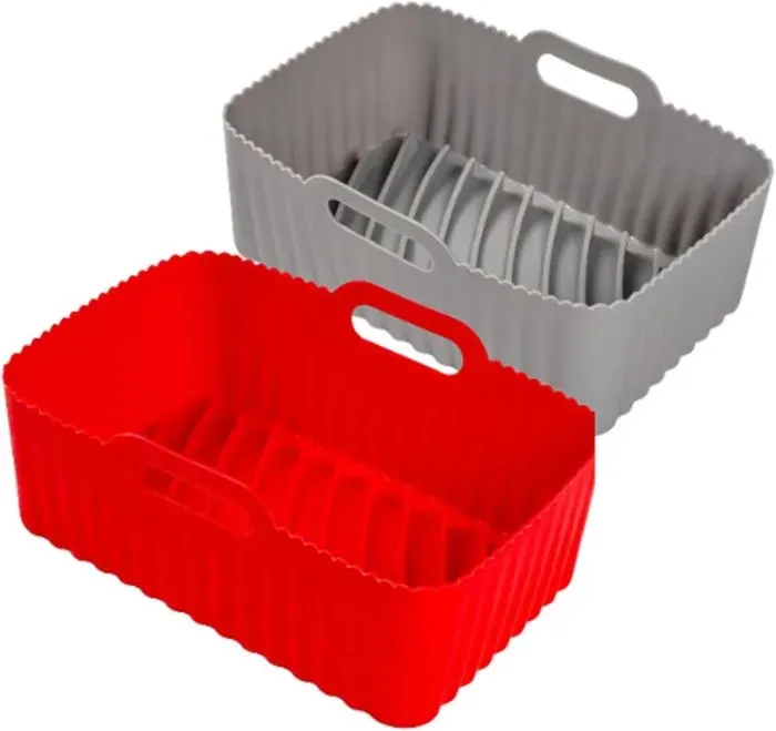 Ninja Lot de 2 doublures de friteuse à air comprimé Ninja/Tower Dual Air Friteuse Gris et Rouge en silicone Doublure en