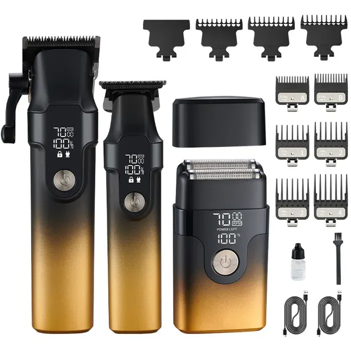 Noir 3 Pièces Tondeuse Cheveux Professionnelle Electrique Complet Coupe Rechargeable Barbe Rasoir Sculptage Maison Silencieuse