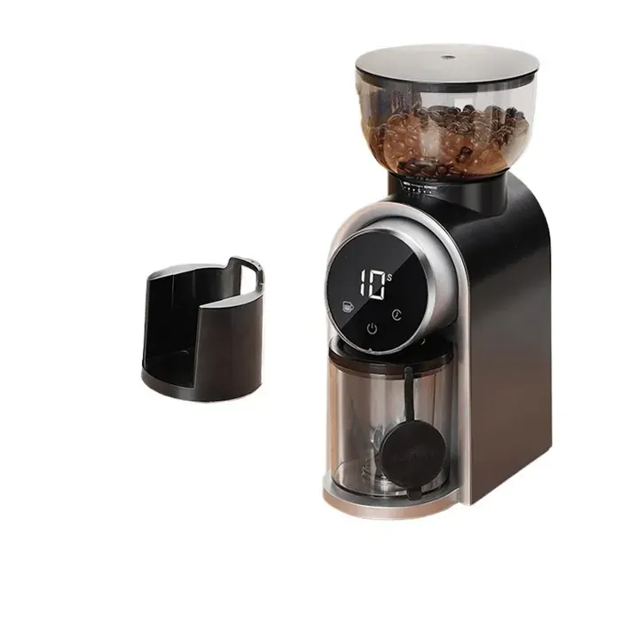 Noir Moulin à café électrique professionnel réglable 25 niveaux meule inox 250g minuterie écran tactile intelligent LED