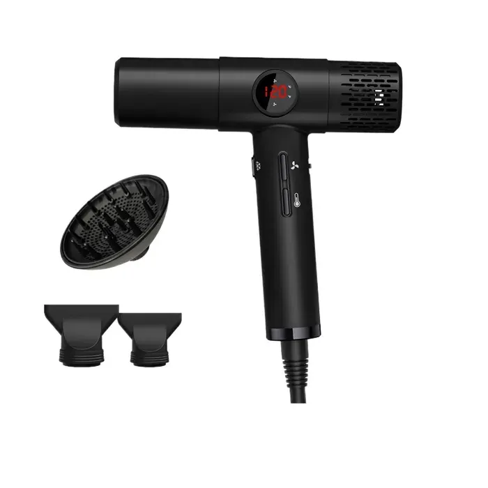 Noir Sèche-cheveux ionique haute vitesse professionnel sans brosse technologie thermostatique léger soin cheveux