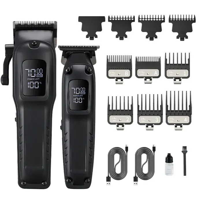 Noir Tondeuse Électrique Puissante Professionnelle Coupe-Cheveux Rasoir Sans Fil pour Salon Coiffure Outil de Rasage Set Homme