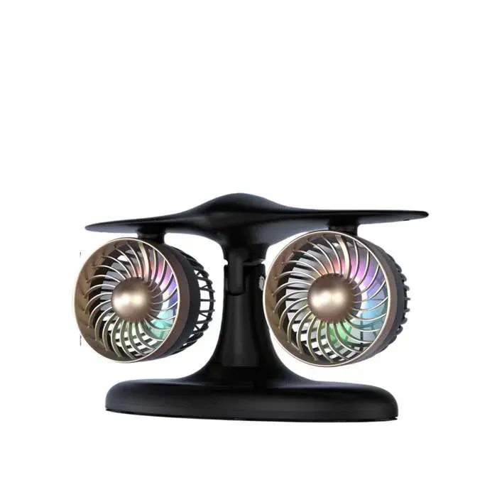Noir Ventilateur de bureau avion LED RGB double turbine rechargeable 3 vitesses silencieux lumières dambiance oscillant