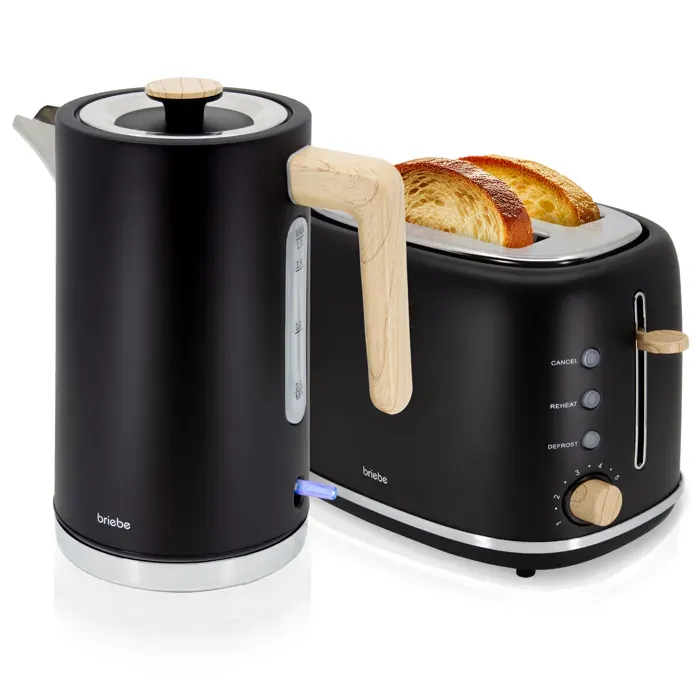 Nordic Ensemble Grille Pain 2 Fentes Larges Bouilloire Électrique 17L sans BPA Briebe SKT1167BLK 2200W Noir