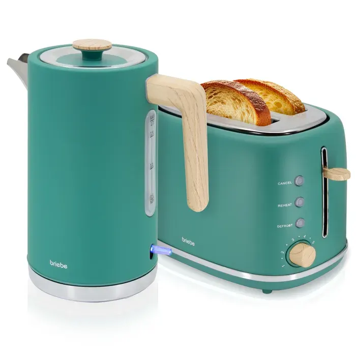 Nordic Ensemble Grille Pain 2 Fentes Larges Bouilloire Électrique 17L sans BPA Briebe SKT1167GRE 2200W Vert
