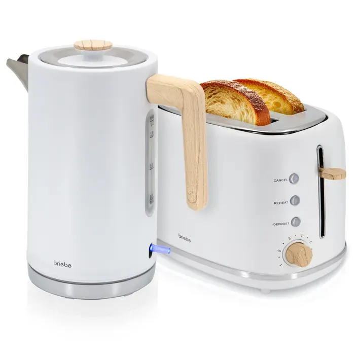 Nordic Ensemble Grille Pain 2 Fentes Larges Bouilloire Électrique 17L sans BPA Briebe SKT1167WHT 2200W Blanc