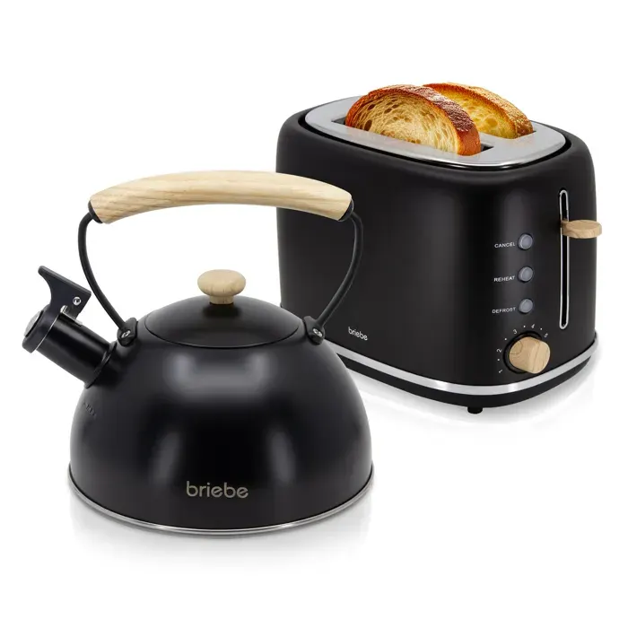 Nordic Ensemble Grille Pain 2 Fentes Larges Bouilloire Sifflante Induction 23L Briebe SKT1177BLK 870W Noir