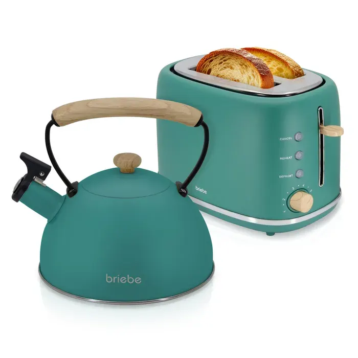 Nordic Ensemble Grille Pain 2 Fentes Larges Bouilloire Sifflante Induction 23L Briebe SKT1177GRE 870W Vert
