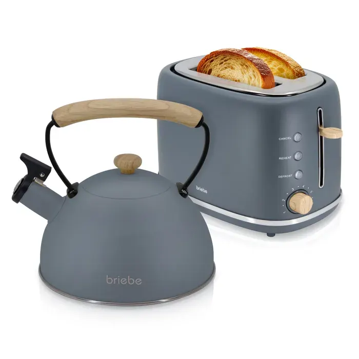 Nordic Ensemble Grille Pain 2 Fentes Larges Bouilloire Sifflante Induction 23L Briebe SKT1177GRY 870W Gris