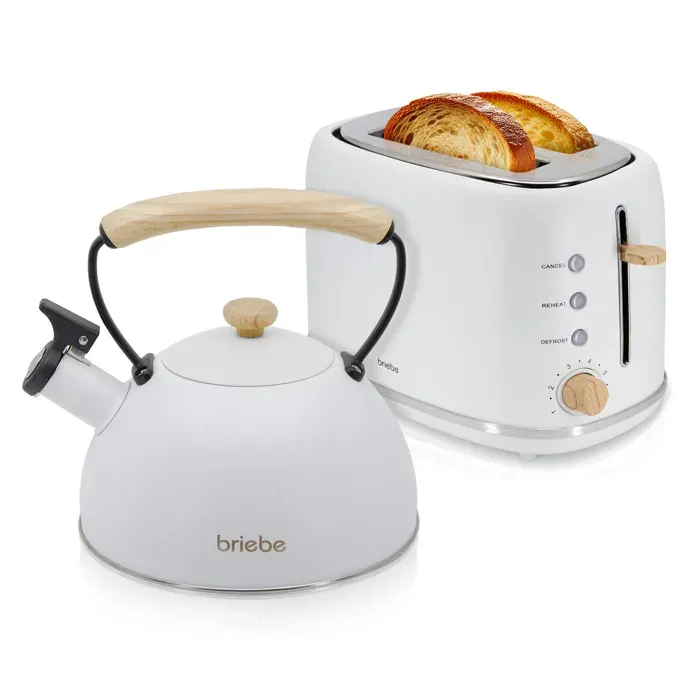 Nordic Ensemble Grille Pain 2 Fentes Larges Bouilloire Sifflante Induction 23L Briebe SKT1177WHT 870W Blanc