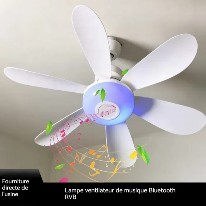 Nouveau Bluetooth Sound Fan Light E27 bouchon à vis six feuilles 40W longueur 52cm VENTILATEUR