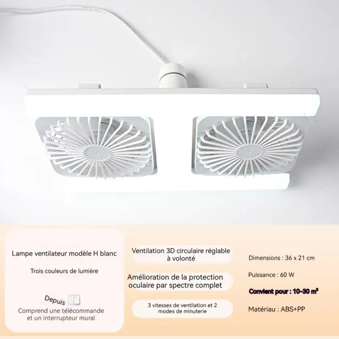 Nouveau double rangée extra large vent silencieux ventilateur lumière blanc 60W - trois couleurs changer la lumière VENTILATEUR