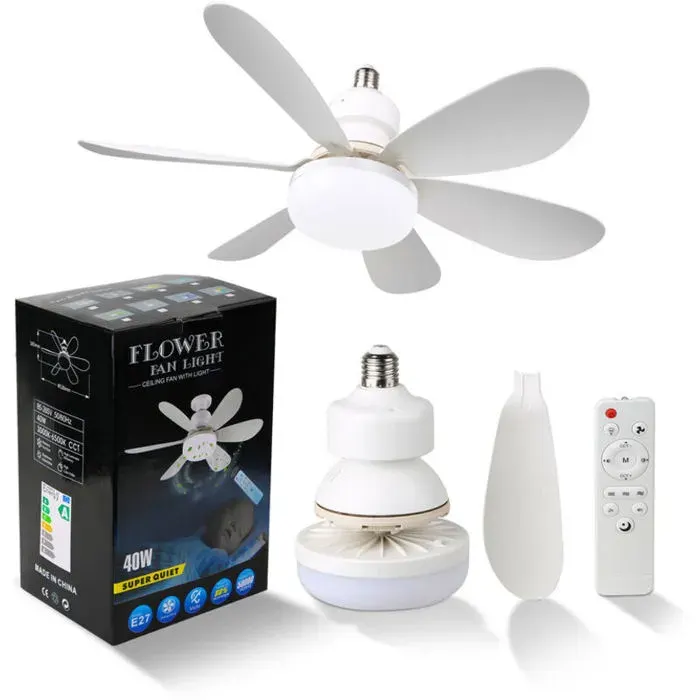 Nouveau ventilateur de plafond 2026 avec LED 40 W Télécommande douille E27 idéal pour chambre et salon