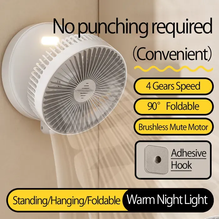 Nouveau ventilateur portable multifonctionnel rechargeable 3-en-1 2026 ventilateur mural 90 ° Ventilateur pliable 4 vitesse[VV6]