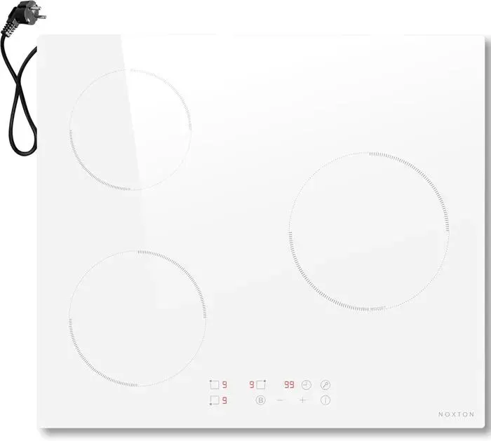 NOXTON Plaque à Induction - 3 Foyers - blanche -VDE - Commande Tactile - Encastrable 60cm - 3500W
