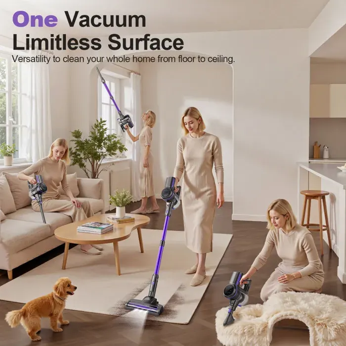 NuvlaGu - Aspirateur portatif sans fil Violet - avec écran LED et brosse douce - 26 kPa - Transformations multiples