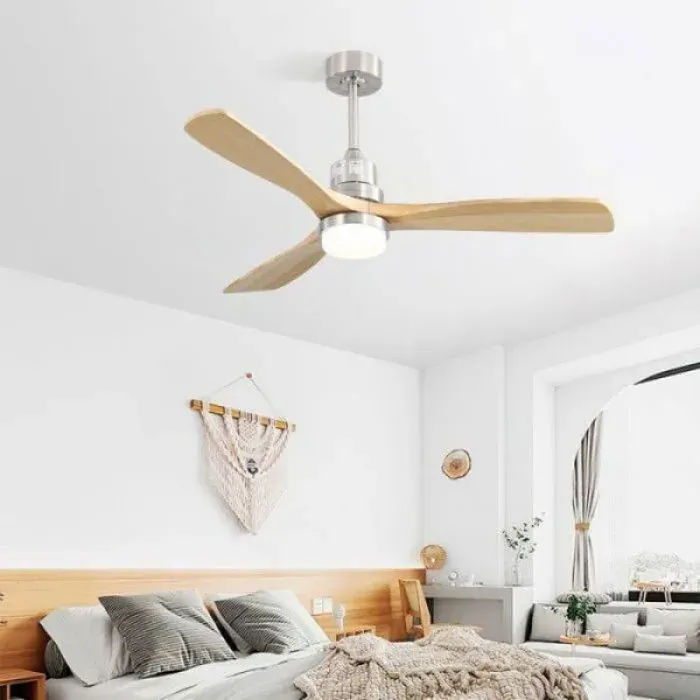 O.Ye-Ventilateur de plafond 132 cm avec éclairage télécommande 6 vitesses 3 pales en bois -Économe en éne VENTILATEUR DE PLAFOND